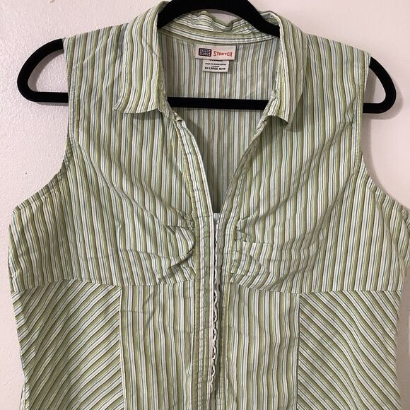 Vintage Y2K 2000s Preppy Retro Green Stripe Light Academia Sleeveless Blouse XL - Picture 2 of 8